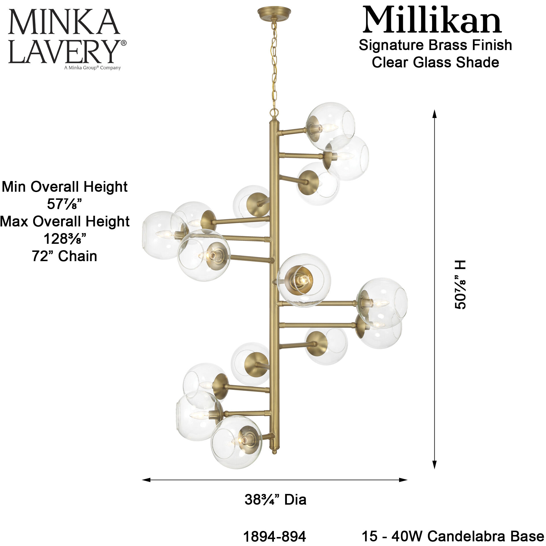 Millikan 15 Light 38.75 inch Signature Brass Pendant Ceiling Light