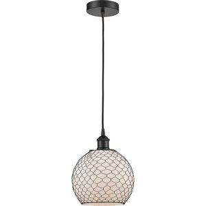 Ballston Farmhouse Chicken Wire 1 Light 8 inch Matte Black Mini Pendant Ceiling Light in White Glass with Black
