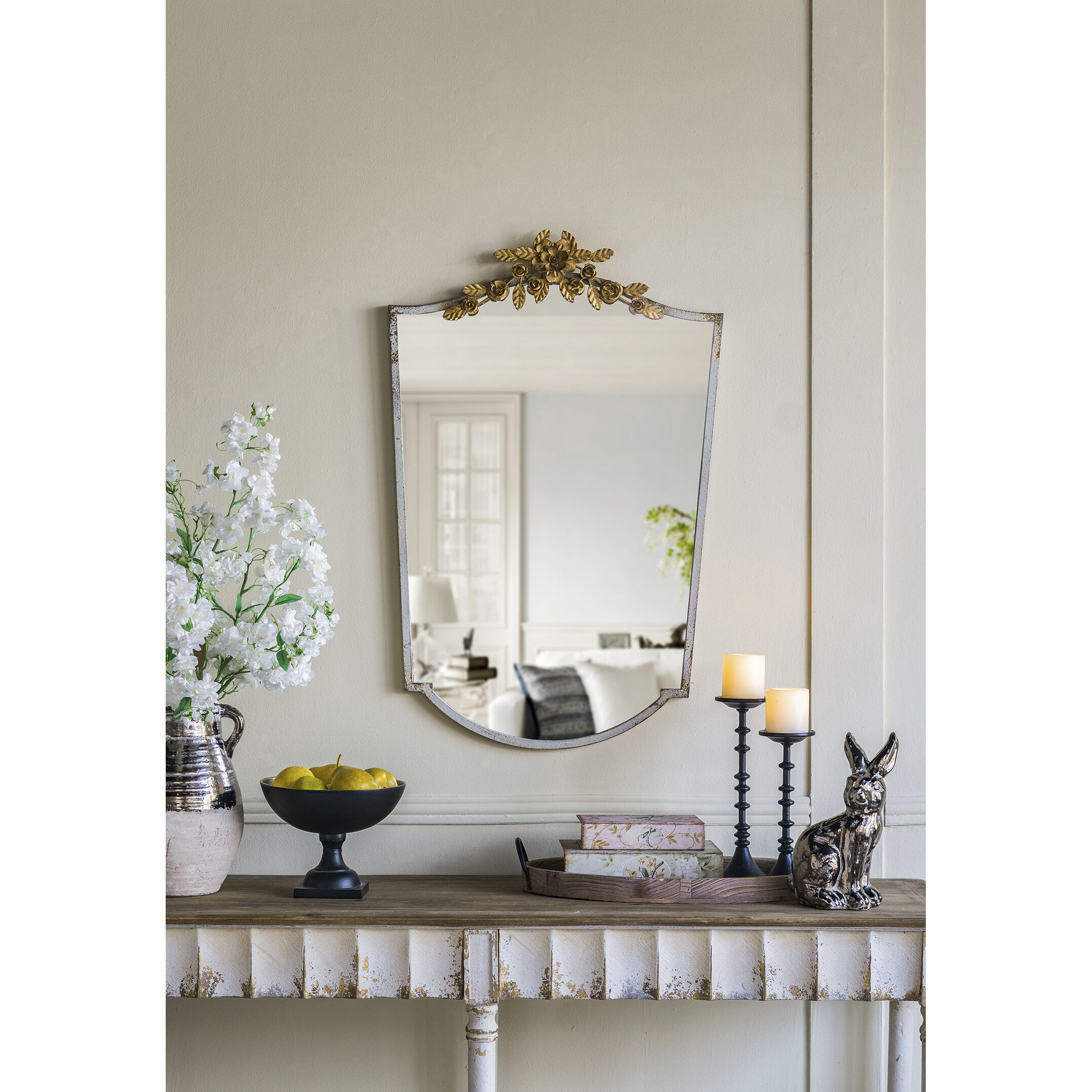 Anita 37.4 X 24 inch Distressed Ivory/Gold Wall Mirror