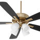 Ovation 52 inch Aged Brass with Matte Black/Walnut Blades Ceiling Fan in 4 Light Satin Opal Glass Shades
