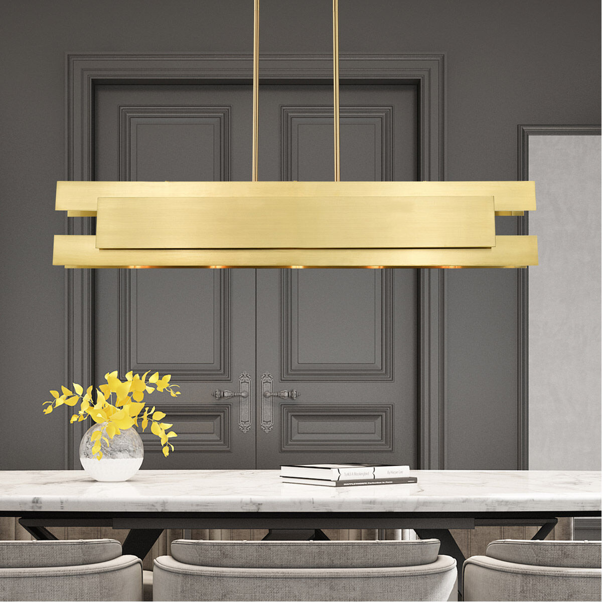 Varick 5 Light 46 inch Satin Brass Linear Chandelier Ceiling Light