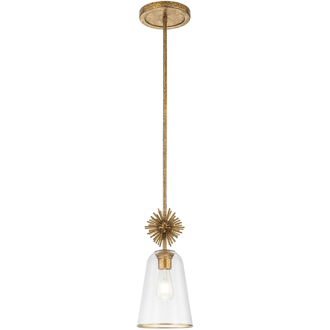 Staring 1 Light 7.25 inch Clear Glass and Distressed Gold Pendant Ceiling Light