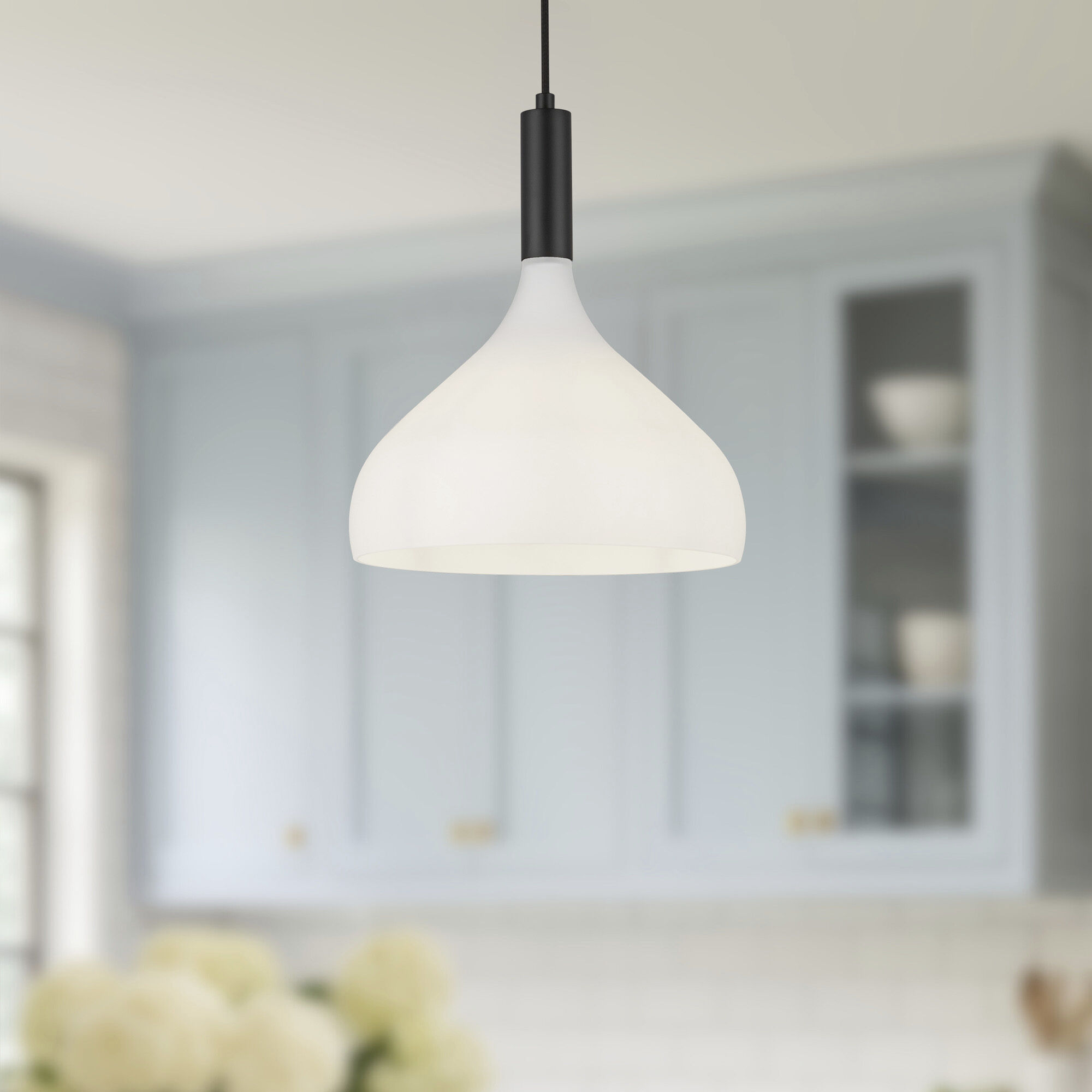 Alora Mood Belleview Pendant Ceiling Light in Matte Black, Matte Opal Glass