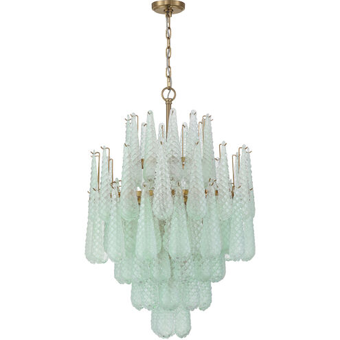 Ollie 16 Light 26.25 inch Aged Brass Chandelier Ceiling Light in Sand Glass Green