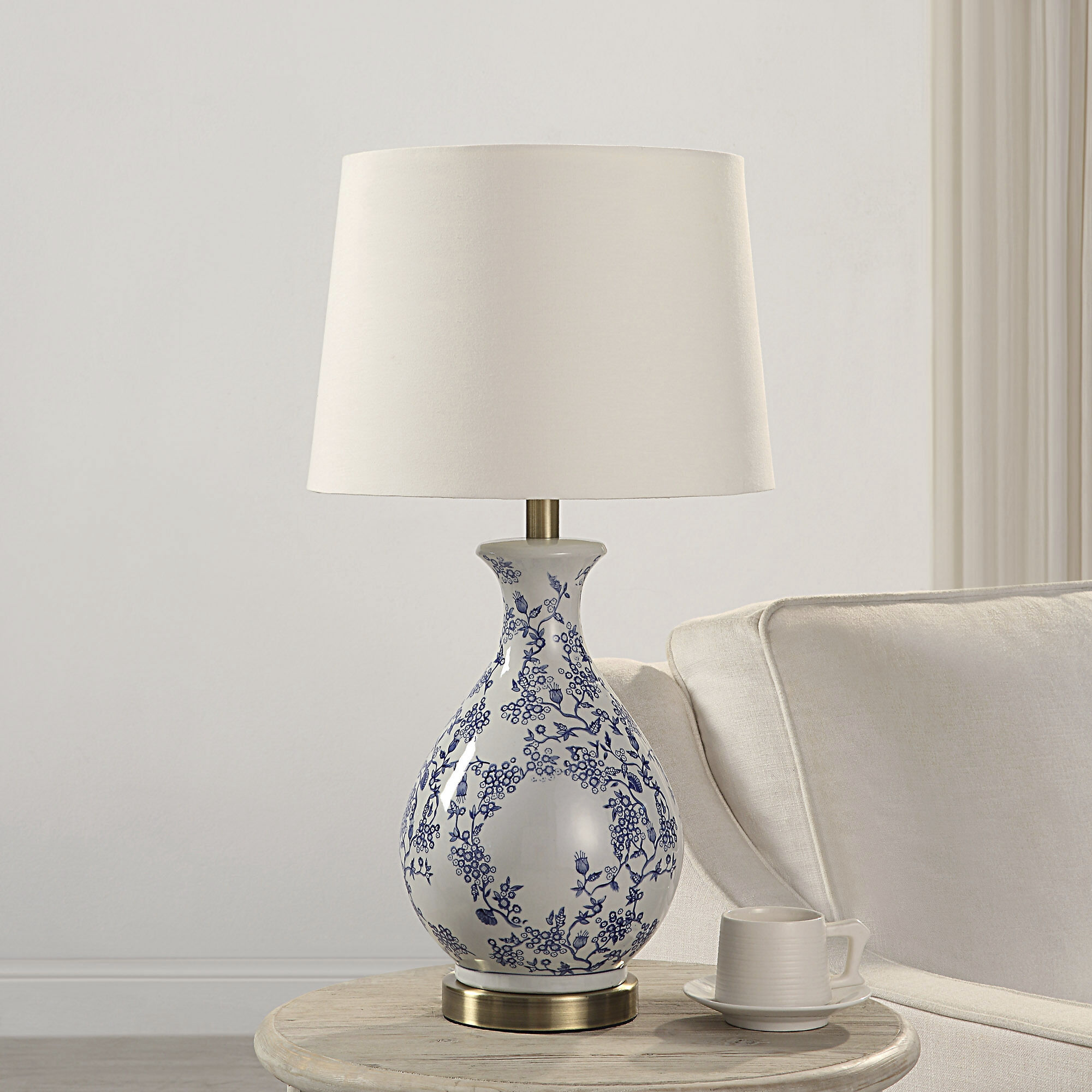 Isando 25.5 inch 100.00 watt White and Blue with Antique Brass Table Lamp Portable Light
