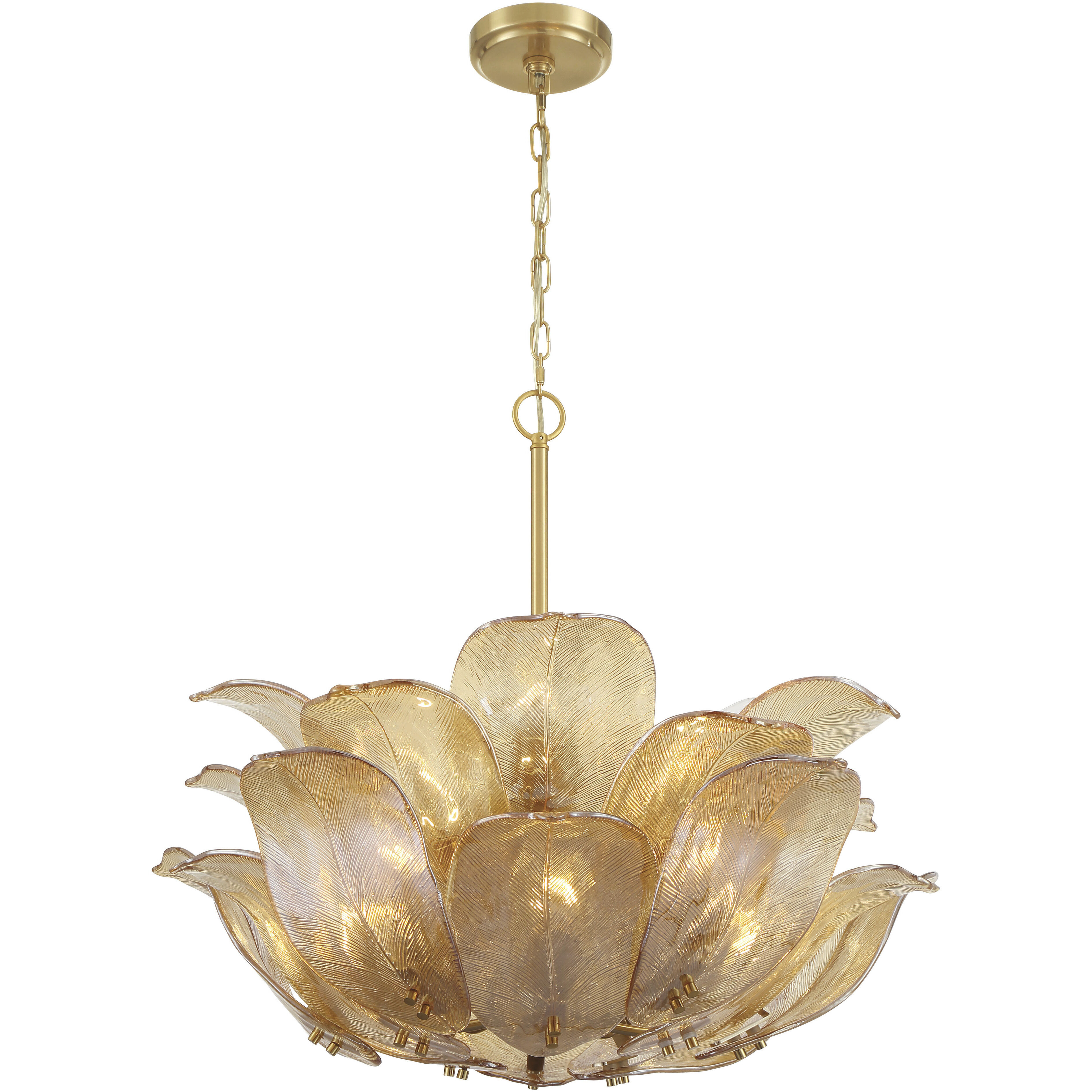 Orchid 10 Light 28.5 inch Legacy Brass Pendant Ceiling Light in Amber Handmade Glass