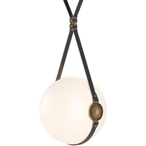 Derby LED 14.9 inch Black and Antique Brass Pendant Ceiling Light in Leather Black/Hubbardton forge Branded Plate, Black/Antique Brass, Large