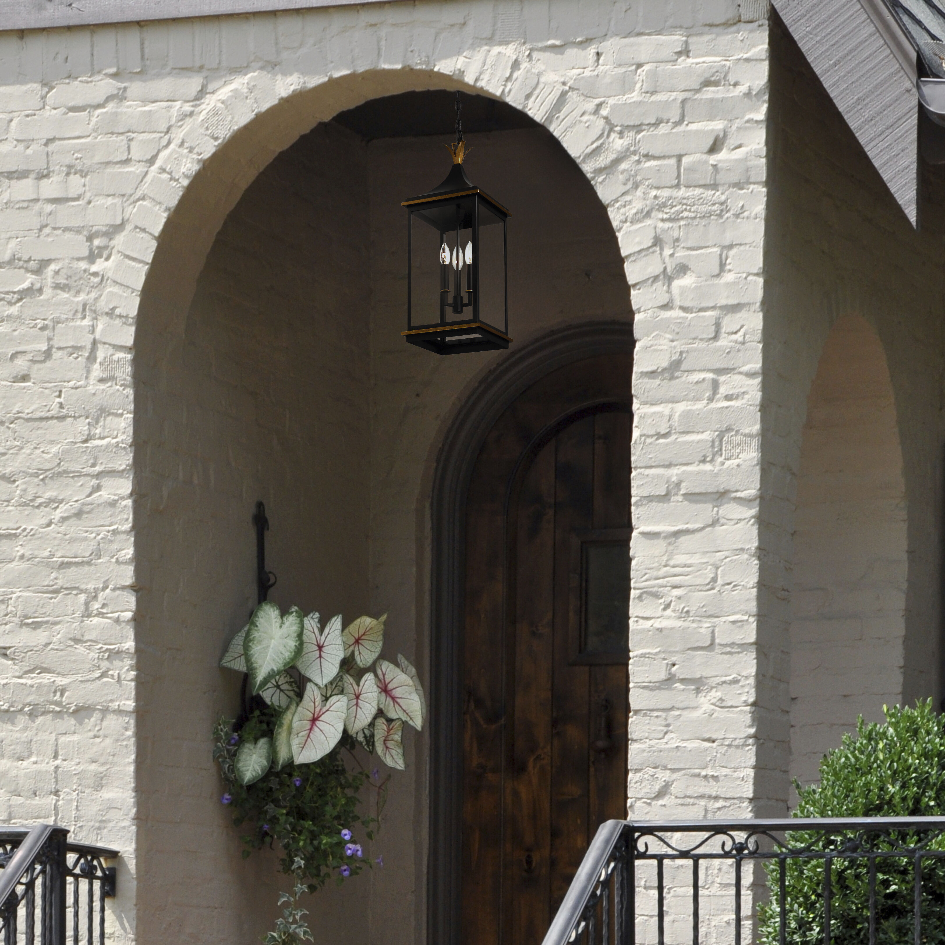 Simpson 3 Light 10 inch Matte Black and Textured Gold Outdoor Pendant