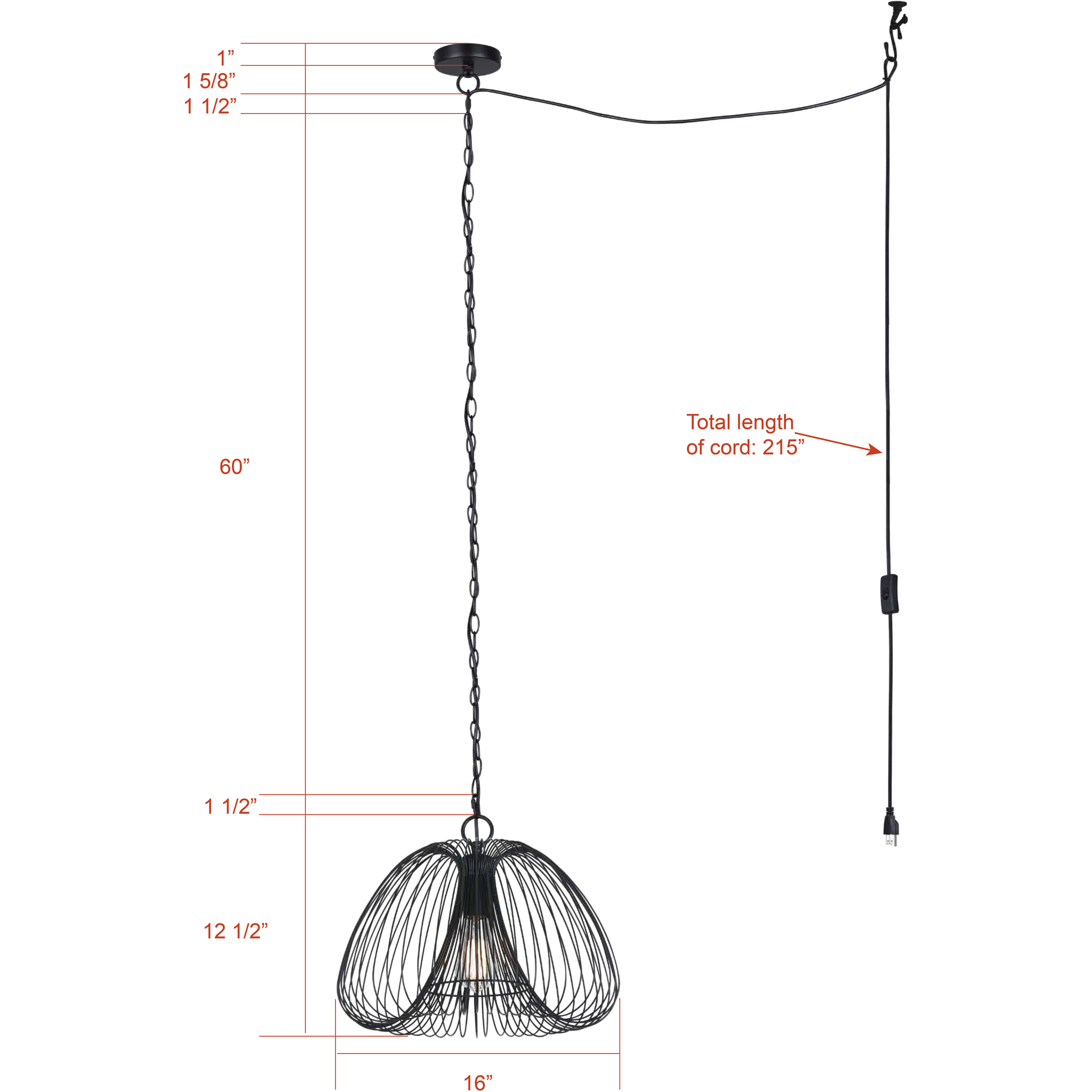 Stockholm 1 Light 16 inch Black Swag Pendant Ceiling Light