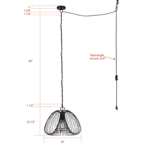 Stockholm 1 Light 16 inch Black Swag Pendant Ceiling Light