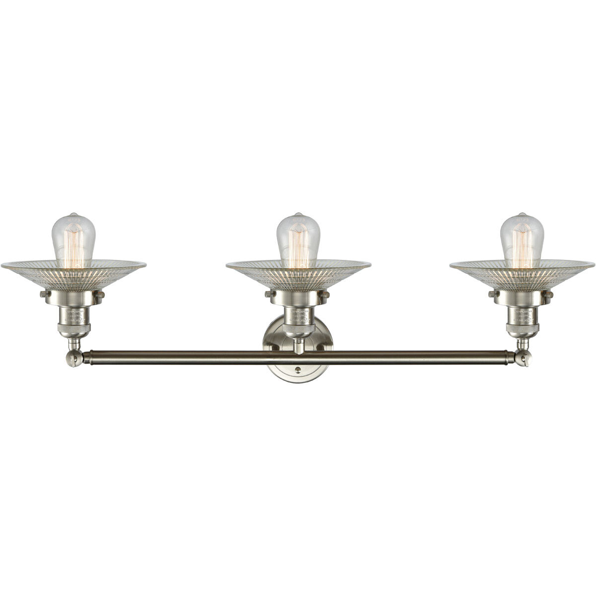 Franklin Restoration Halophane LED 33 inch Brushed Satin Nickel Bath Vanity Light Wall Light in Clear Halophane Glass, Franklin Restoration