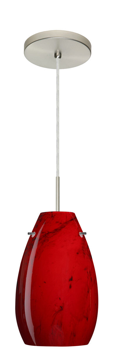 Pera LED Satin Nickel Pendant Ceiling Light in Magma Glass