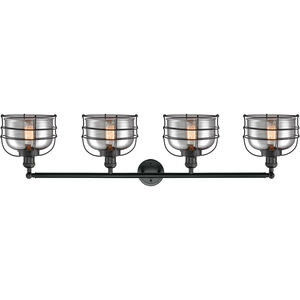 Franklin Restoration Large Bell Cage 4 Light 44 inch Matte Black Bath Vanity Light Wall Light in Plated Smoke Glass, Franklin Restoration