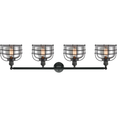 Franklin Restoration Large Bell Cage 4 Light 44 inch Matte Black Bath Vanity Light Wall Light in Plated Smoke Glass, Franklin Restoration
