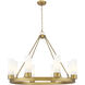 Boreas 8 Light 36 inch Brushed Brass Chandelier Ceiling Light in Striped White Glass