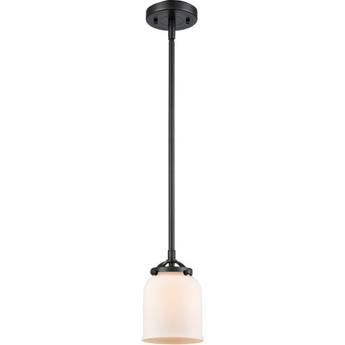 Nouveau Small Bell LED 5 inch Oil Rubbed Bronze Mini Pendant Ceiling Light in Matte White Glass, Nouveau