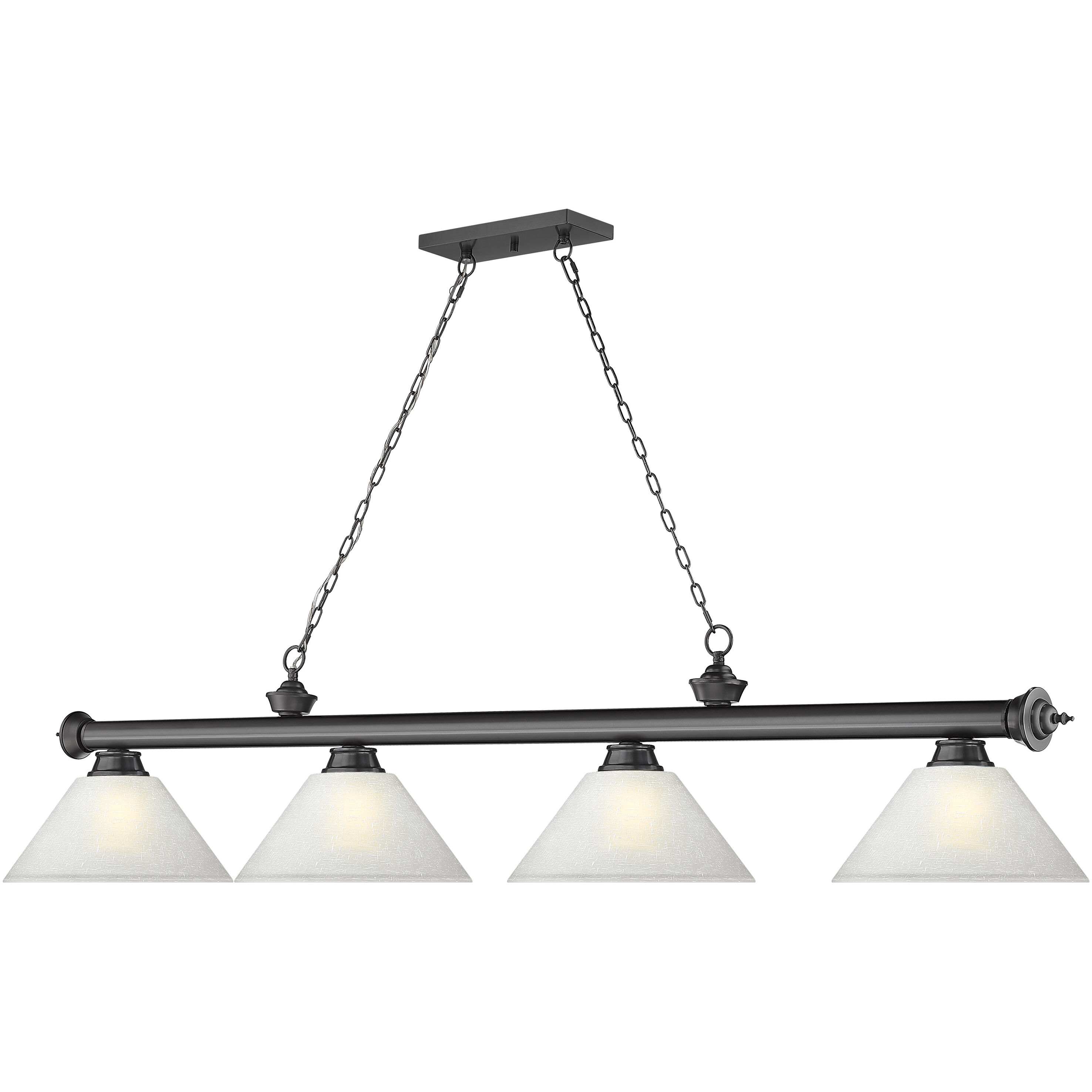 Cordon 4 Light 81.25 inch Bronze Plate Billiard Ceiling Light in White Linen Glass
