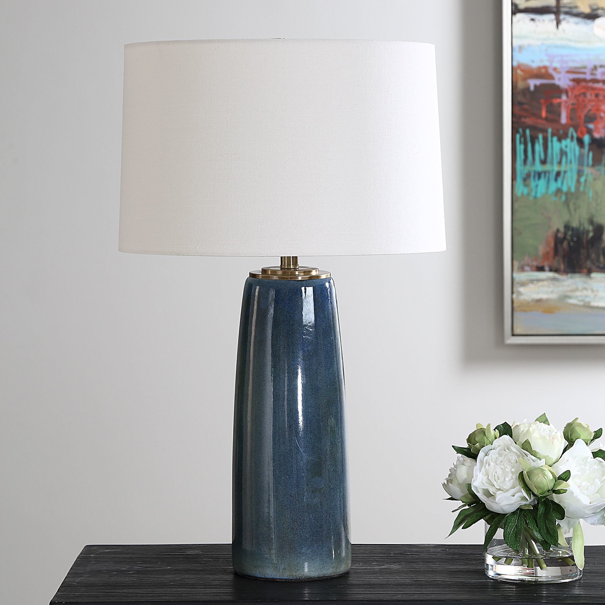 Submerged 26.25 inch 150.00 watt Deep Blue Glaze and Antique Brass Table Lamp Portable Light