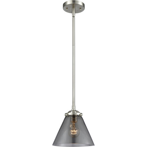 Nouveau Cone 1 Light 7.75 inch Brushed Satin Nickel Mini Pendant Ceiling Light in Incandescent, Plated Smoke Glass, Nouveau
