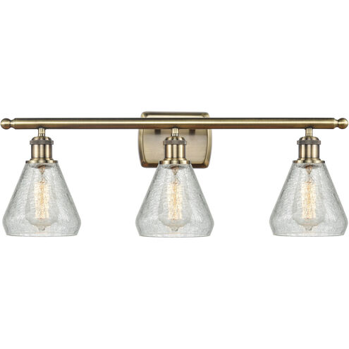 Ballston Conesus 3 Light 26 inch Antique Brass Bath Vanity Light Wall Light in Incandescent, Clear Crackle Glass, Ballston