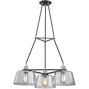 Audiophile 3 Light 27 inch Old Silver And Polished Alumin Chandelier Ceiling Light, Clear Glass
