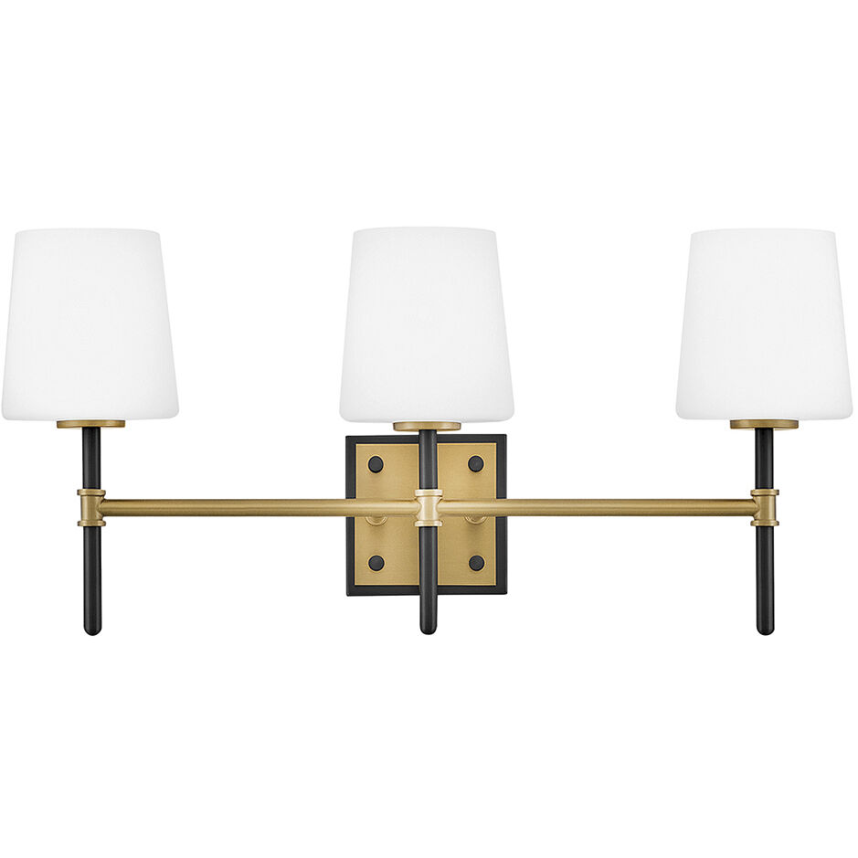 Saunders 3 Light 23 inch Black and Lacquered Brass Bath Light Wall Light in Black with Lacquered Brass