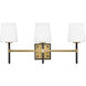 Saunders 3 Light 23 inch Black and Lacquered Brass Bath Light Wall Light in Black with Lacquered Brass