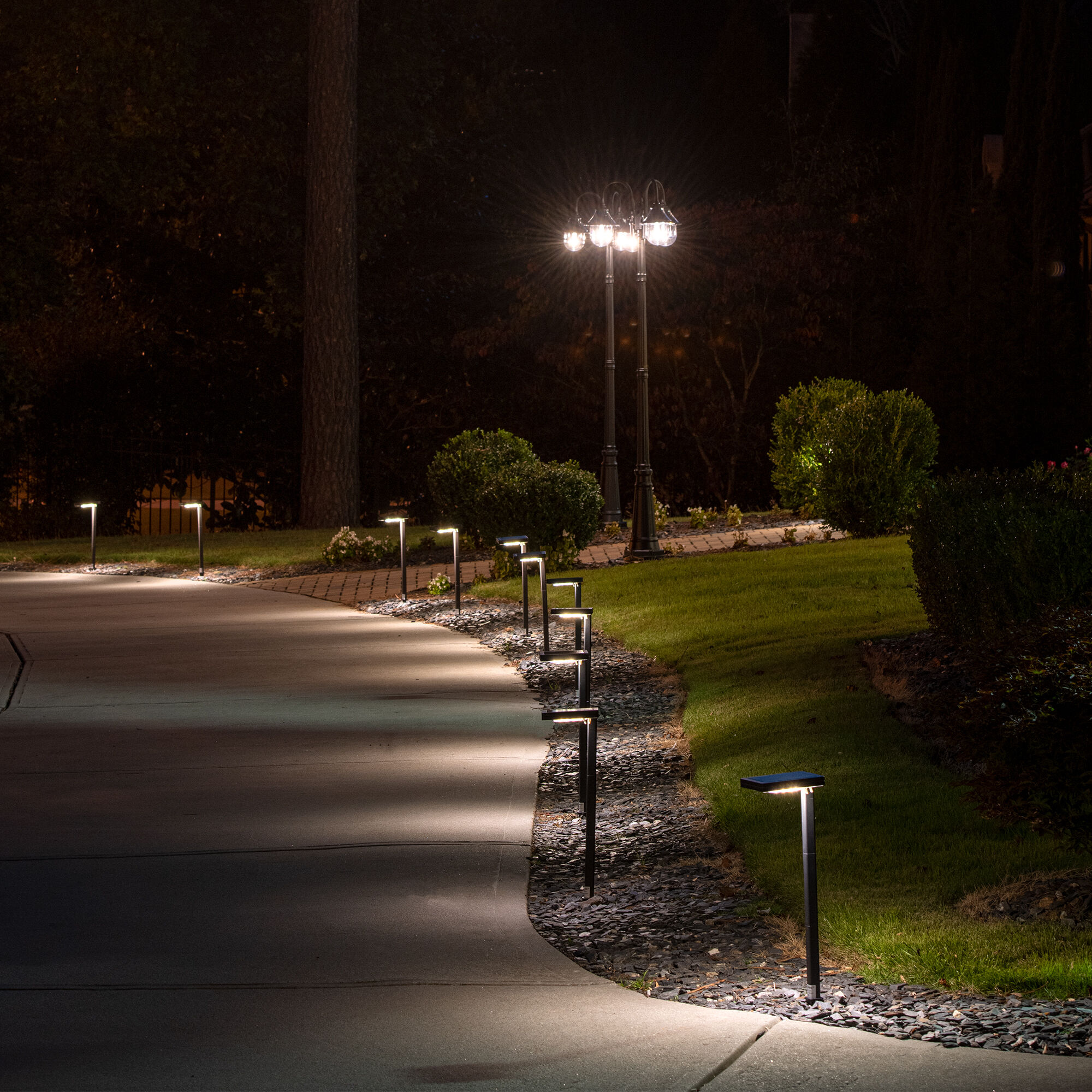 Contemporary Square Bronze Landscape and Pathway Light, Solar