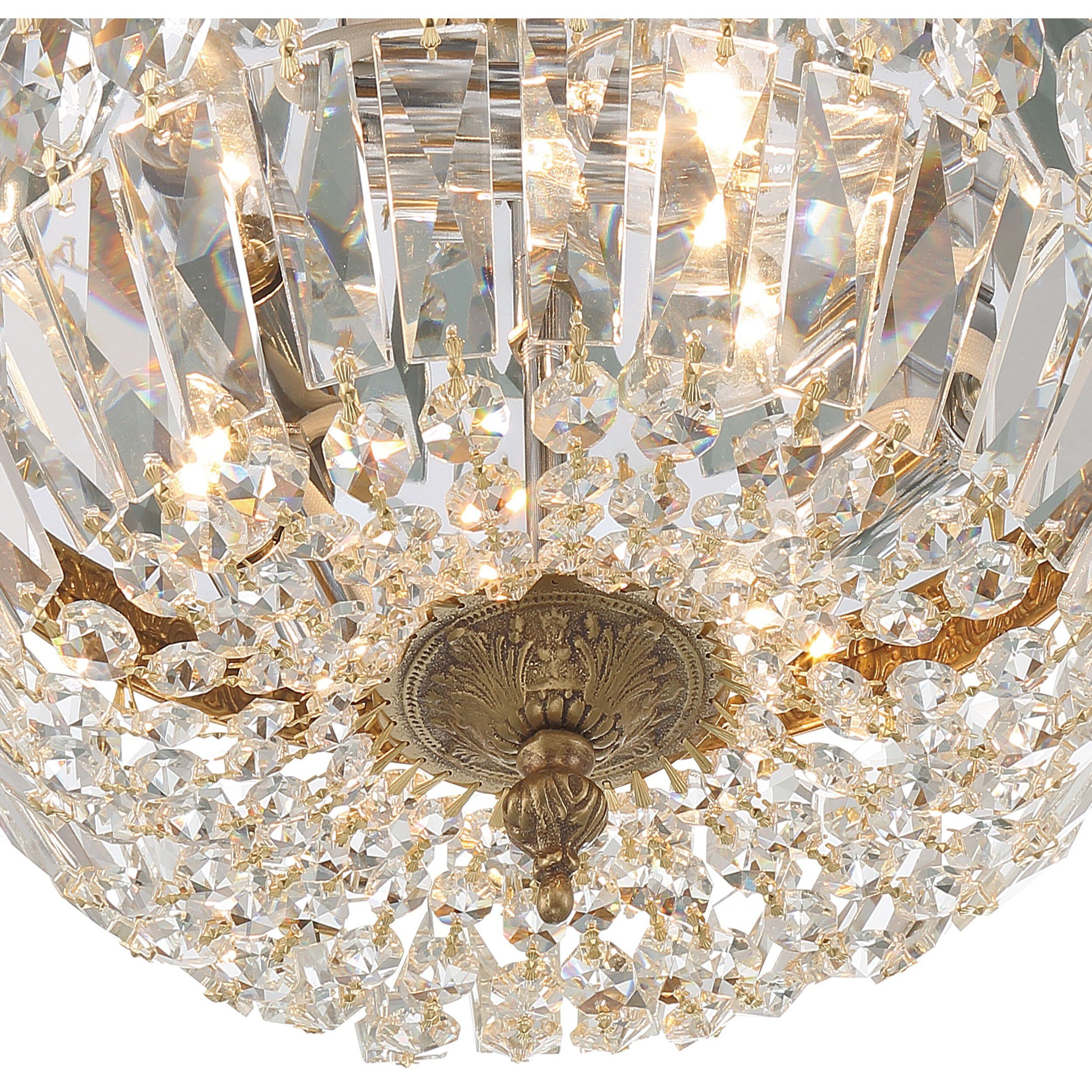 Waltham 3 Light 12 inch Olde Brass Flush Ceiling Light in Clear Spectra