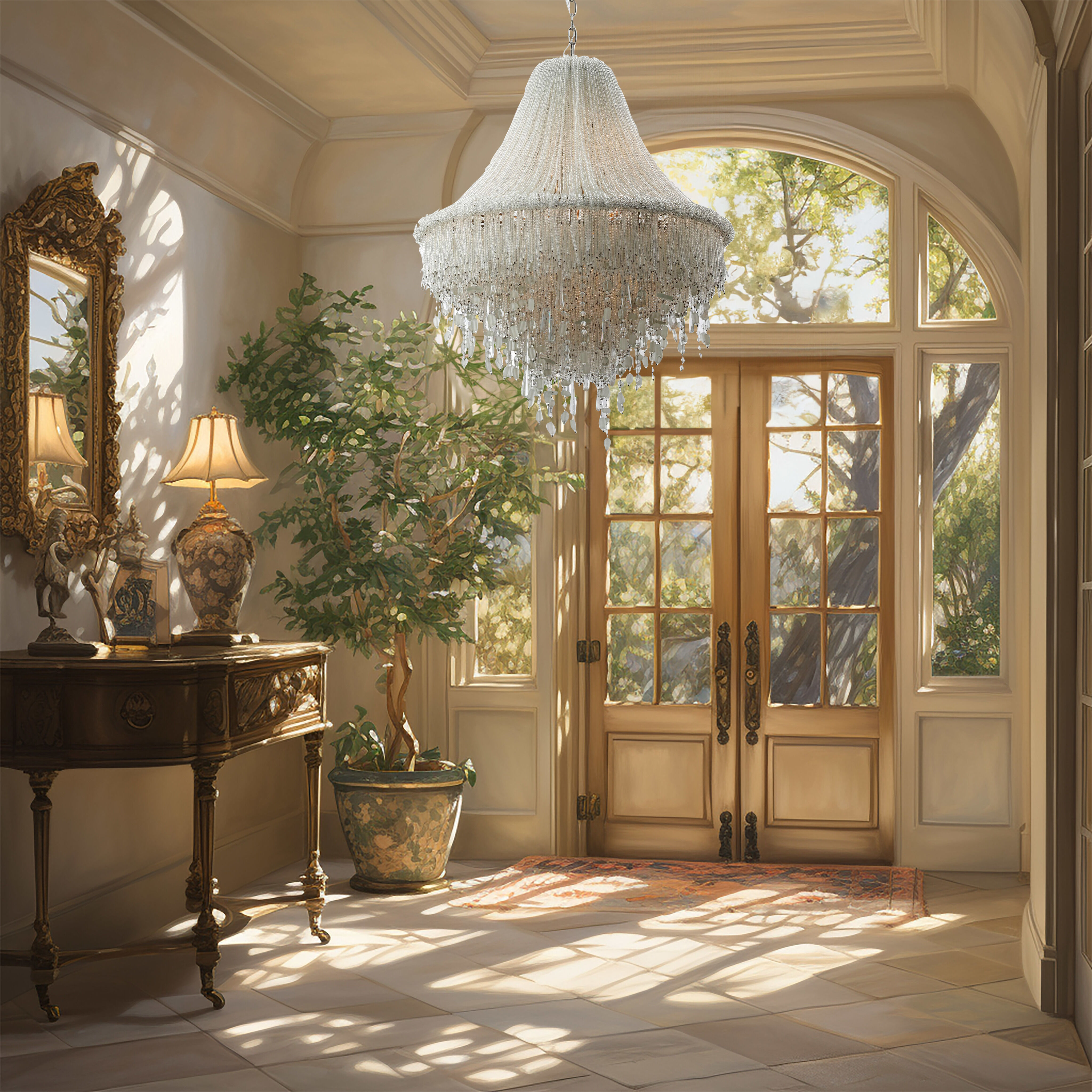 Crystal Reign 7 Light 29.3 inch Nickel Pendant Ceiling Light