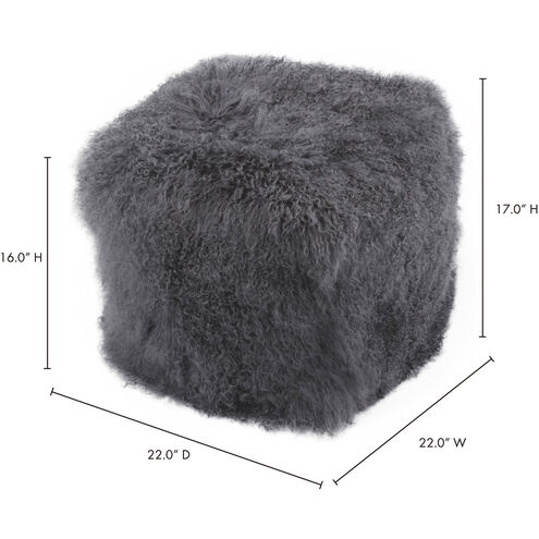Lamb Fur 17 inch Grey Pouf