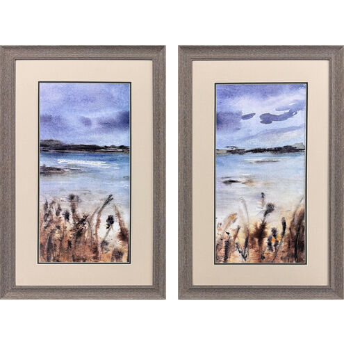 Cloudy Day Bay Blue and Neutral and Brown and Multi Framed Art