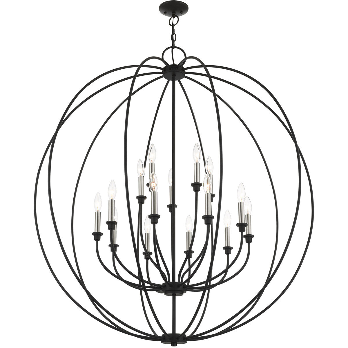 Milania 15 Light 42 inch Black with Brushed Nickel Accents Chandelier Ceiling Light 