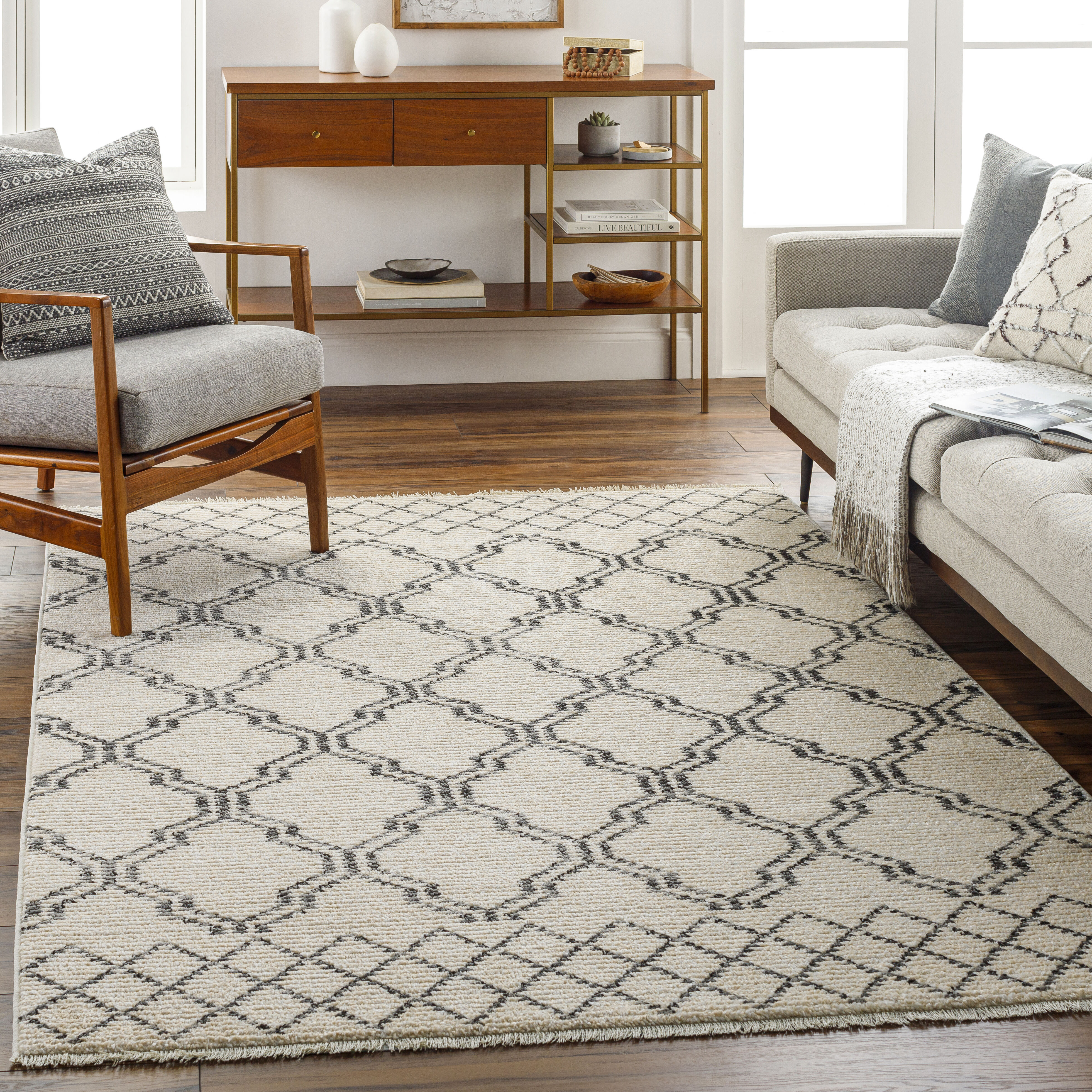 Calico 91 X 63 inch Light Grey Rug, Rectangle