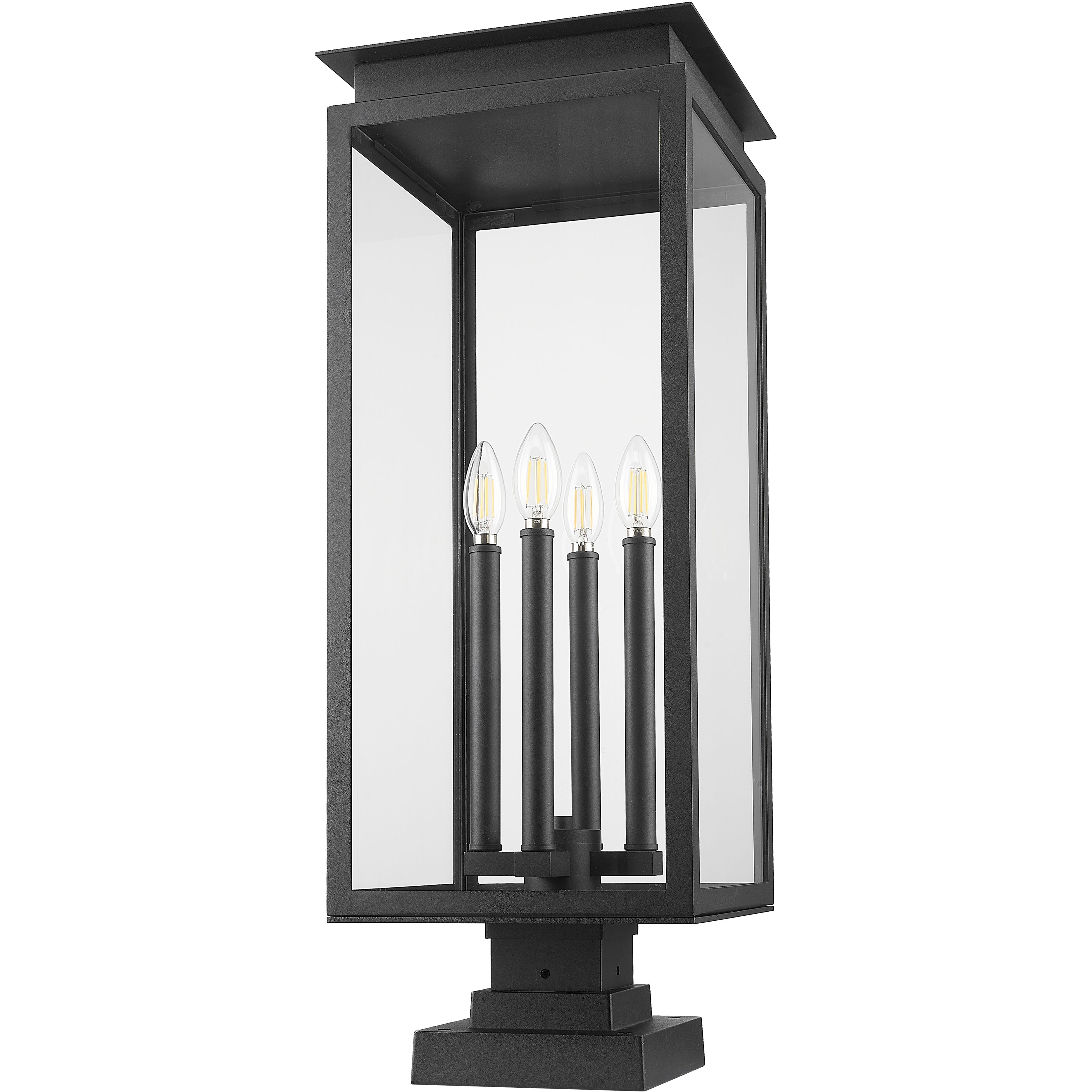 Nova 4 Light 29.25 inch Black Outdoor Pier Mounted Fixture in Clear Glass
