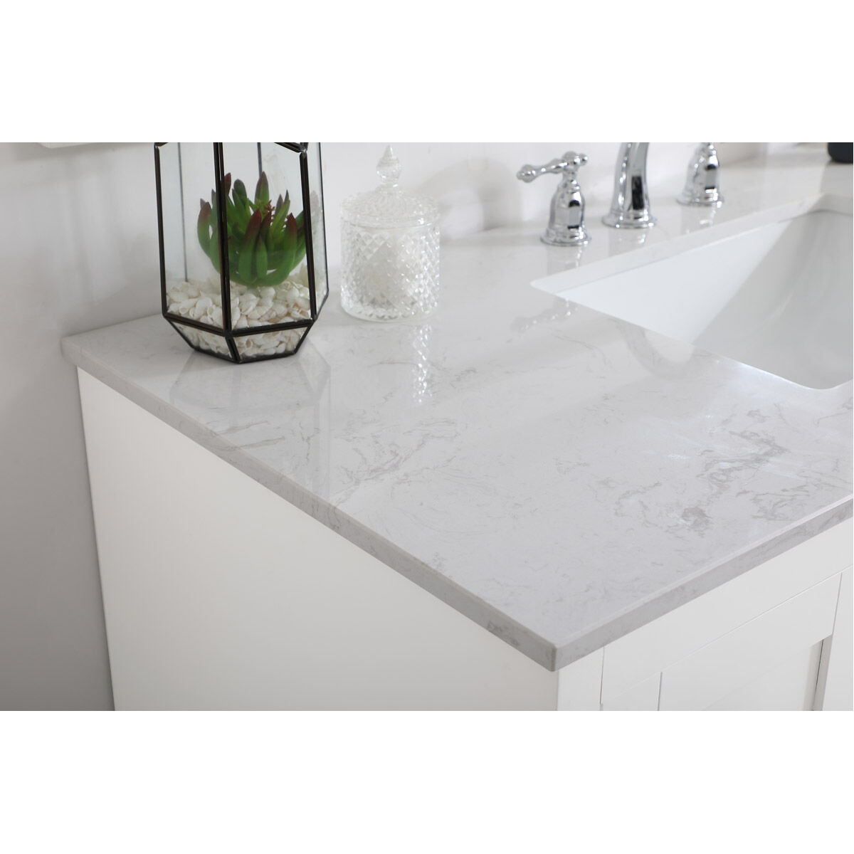 Moore 48 X 22 X 34 inch White and Brushed Nickel with Calacatta Quartz Vanity Sink Set