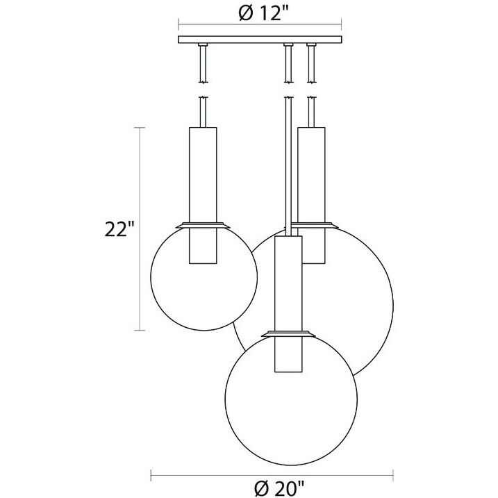 Bubbles 3 Light 20 inch Satin Brass Chandelier Ceiling Light