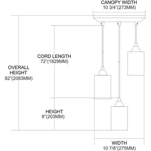 Warminster 3 Light 10 inch Satin Nickel Multi Pendant Ceiling Light, Configurable
