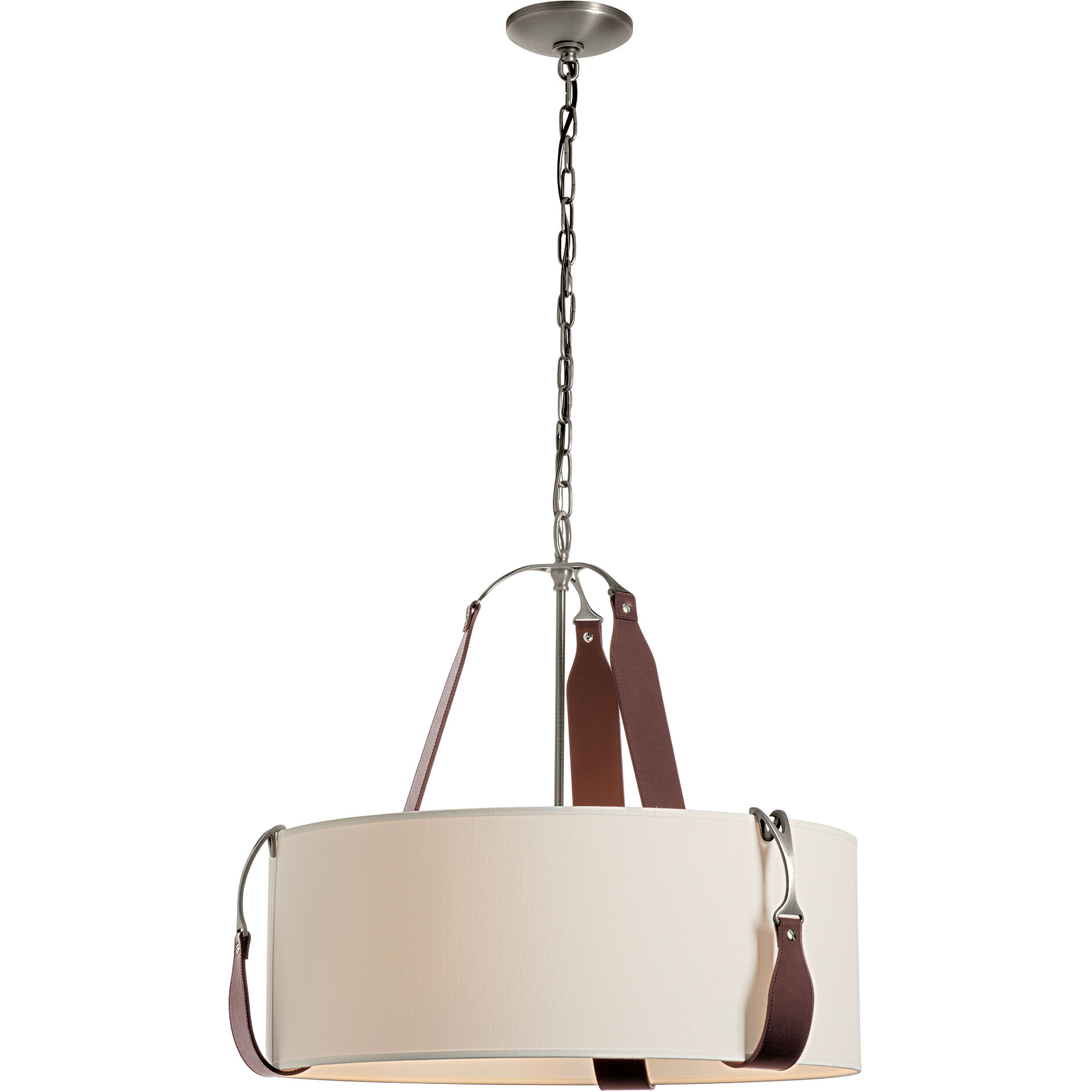 Saratoga 3 Light 26.2 inch Polished Nickel Pendant Ceiling Light in Leather British Brown, Flax, Small