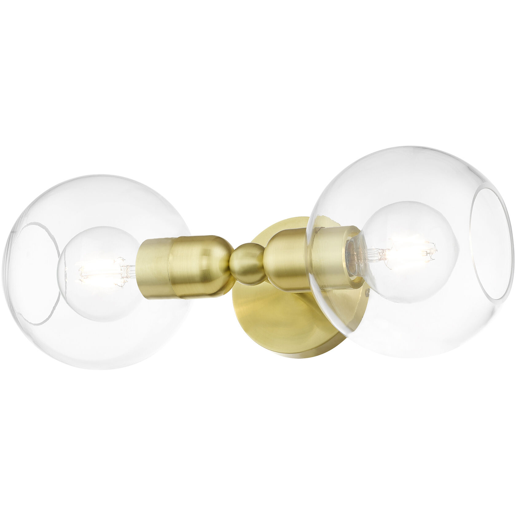 Downtown 2 Light 7 inch Satin Brass Vanity Sconce Wall Light, Sphere