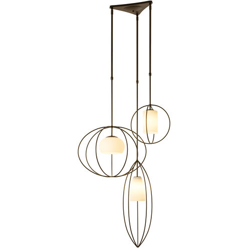 Treble 3 Light 25 inch Black Pendant Ceiling Light in Seeded Clear