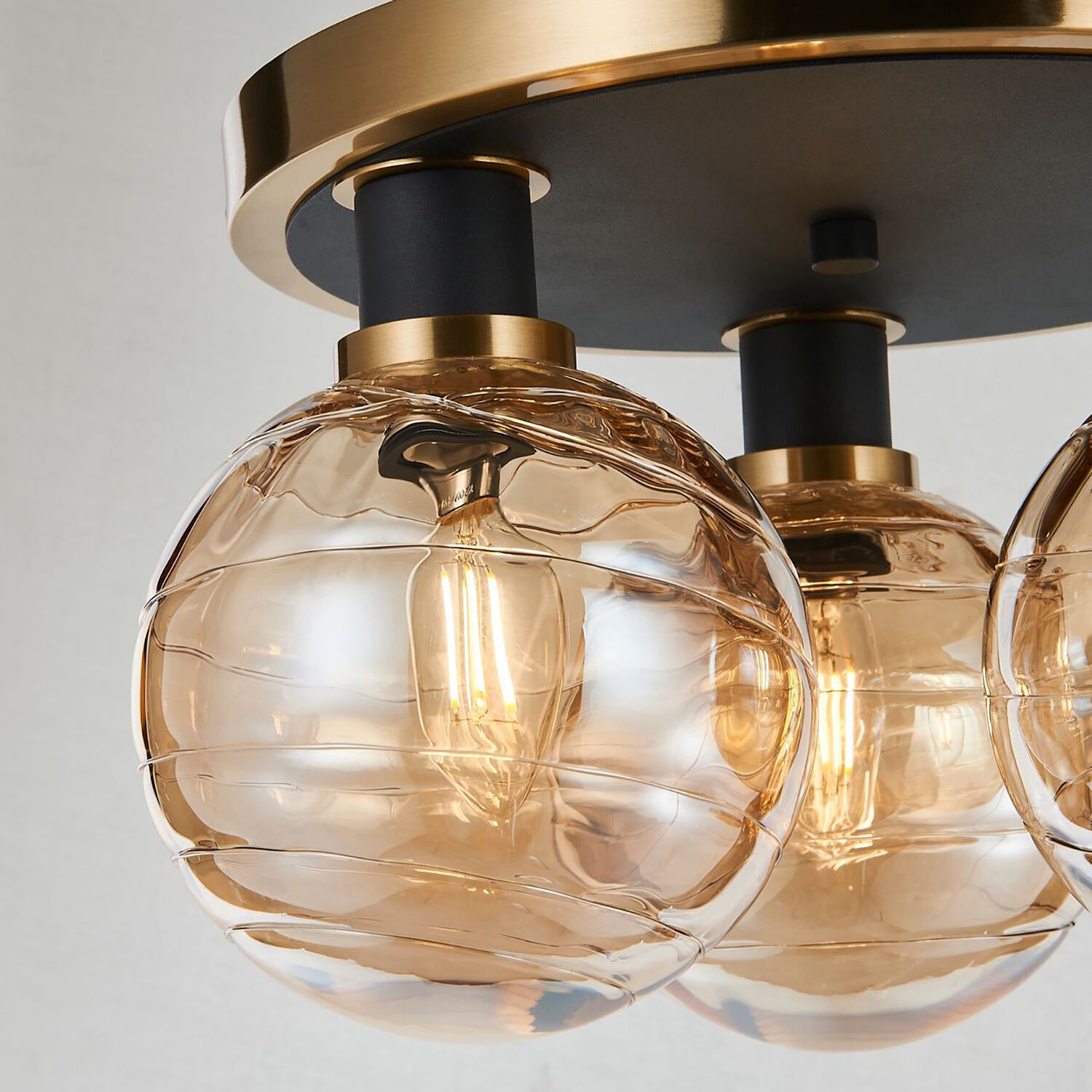 Gem LED 14.5 inch Black and Brushed Brass Semi-Flush Mount Ceiling Light in Amber