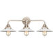 Nouveau 2 Halophane 3 Light 27 inch Polished Nickel Bath Vanity Light Wall Light in Matte White Halophane Glass