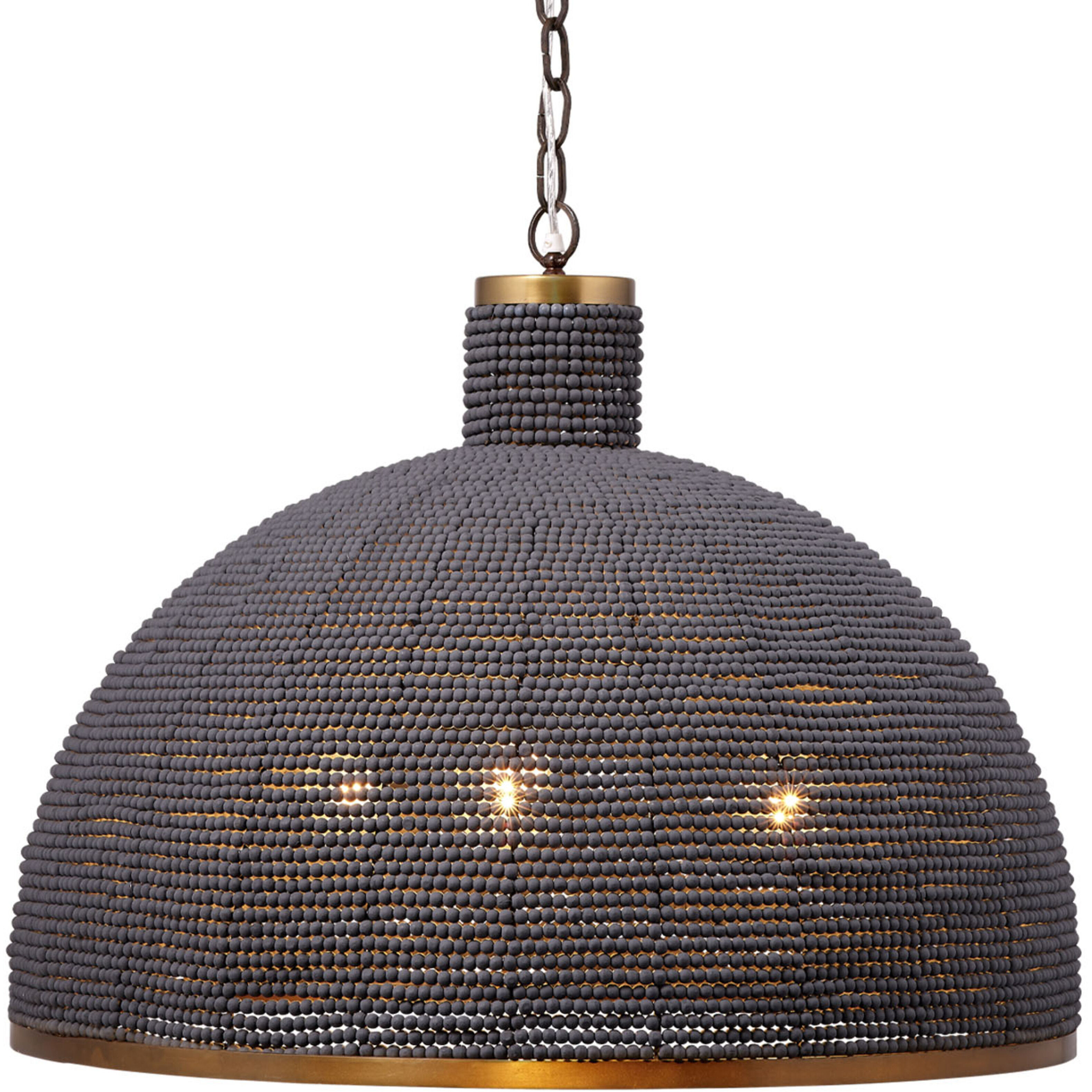 Big 3 Light 31 inch Slate Blue Wood Beads and Antique Brass Chandelier Ceiling Light