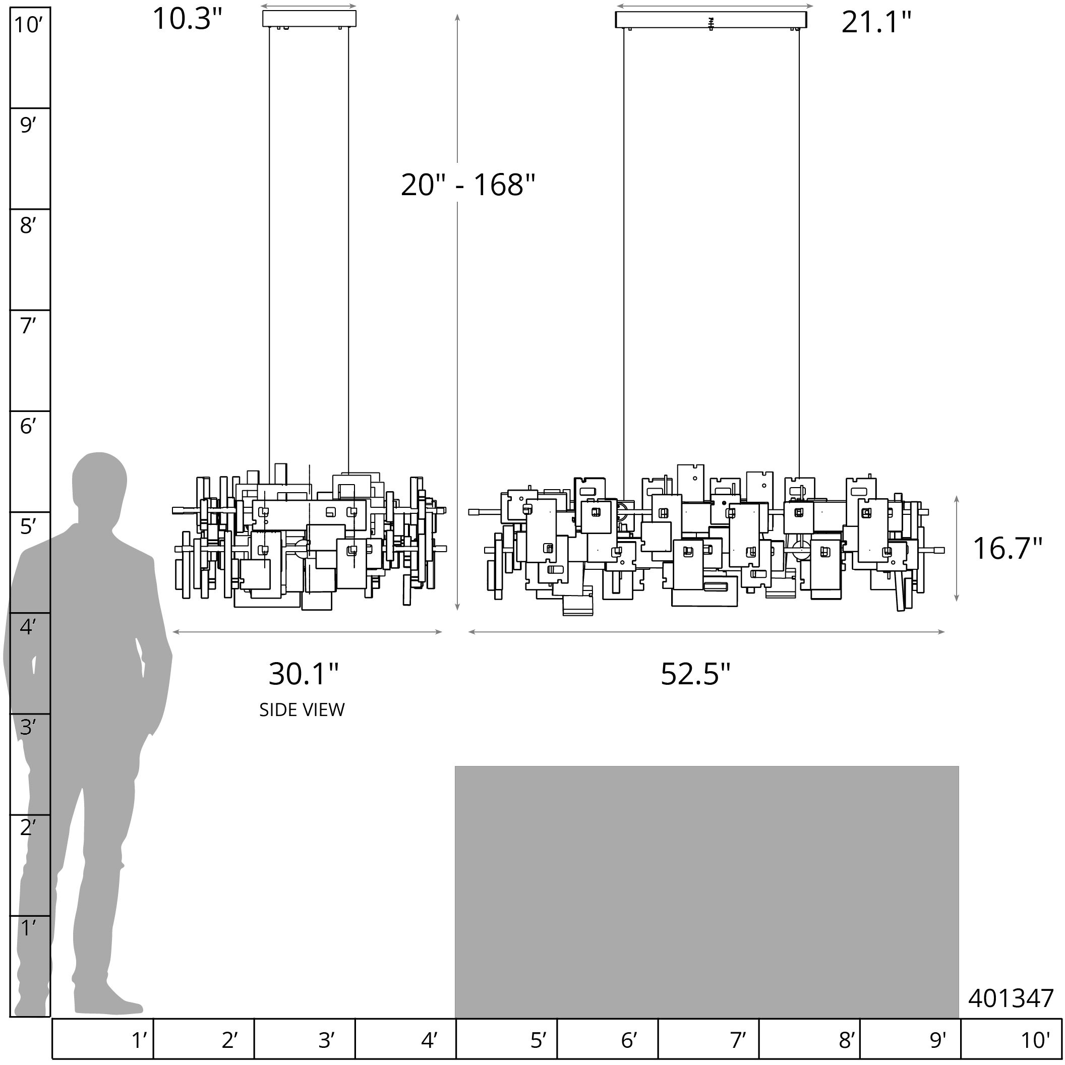 Fusion 10 Light 52.5 inch Vintage Platinum Pendant Ceiling Light