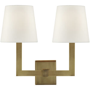Chapman & Myers Square Tube 2 Light 15 inch Hand-Rubbed Antique Brass Double Sconce Wall Light in Linen 1