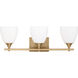 Drew & Jonathan Toffino 3 Light 26 inch Satin Brass Wall Bath Fixture Wall Light in Milk Glass