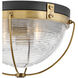Crew 2 Light 16 inch Heritage Brass with Black Indoor Flush Mount Ceiling Light
