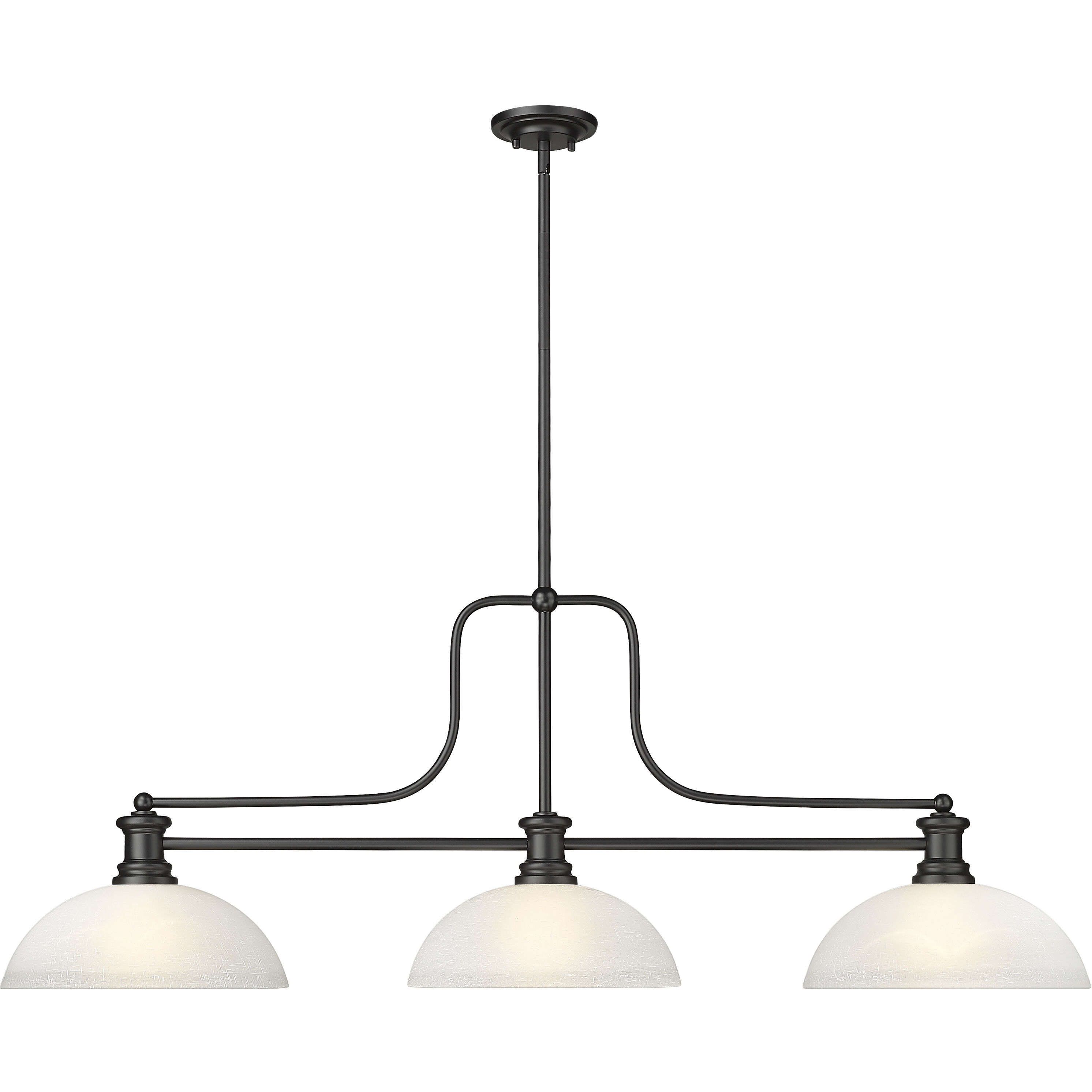 Melange 3 Light 52 inch Matte Black Billiard Ceiling Light in White Linen Glass