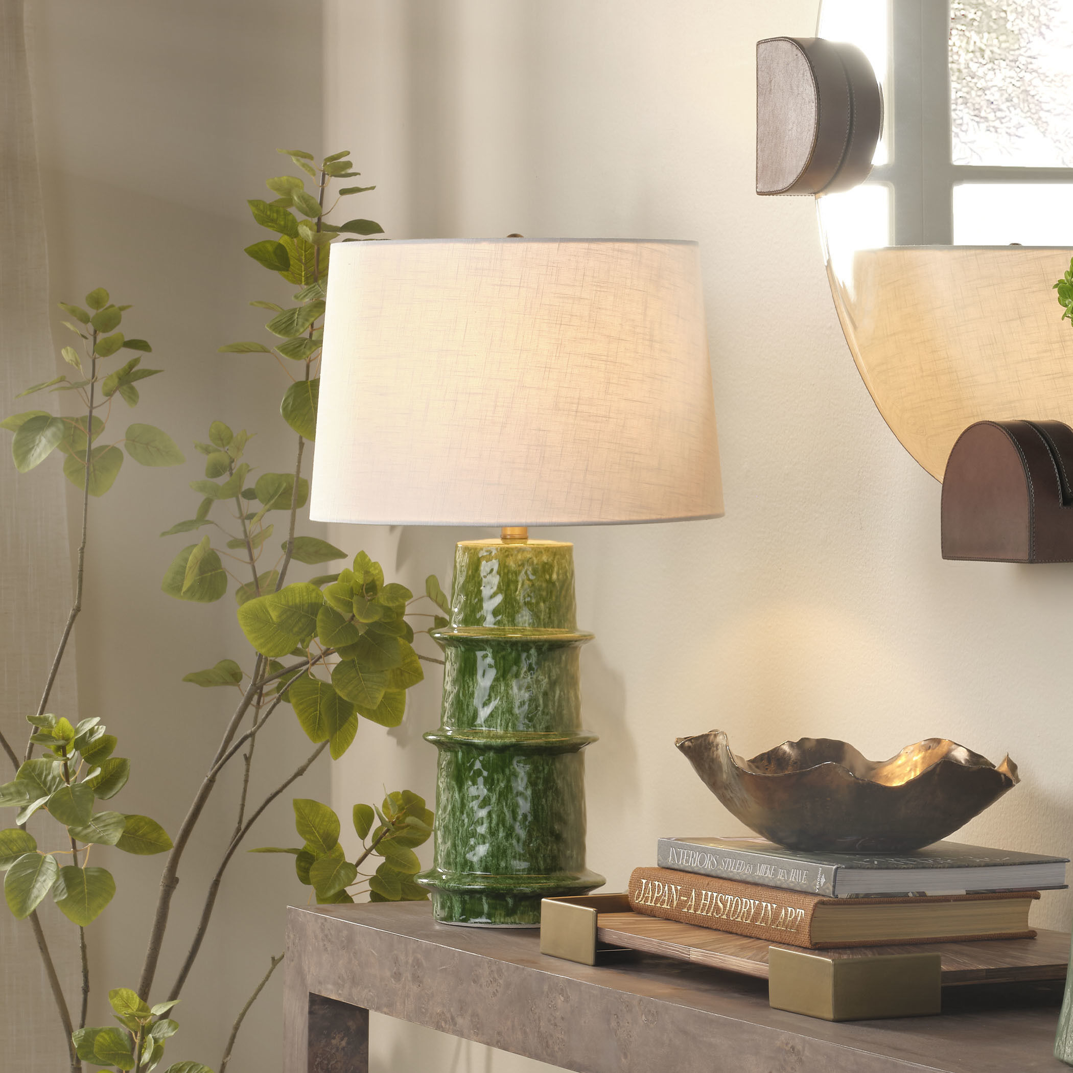 Saturn 27 inch 150.00 watt Green and Brass Table Lamp Portable Light, Inline